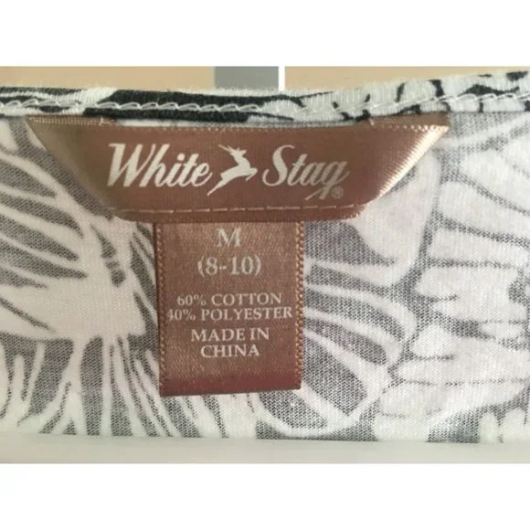 White Stag T-Shirt Beaded Black White Floral Top Medium 8 10 Casual Summer Shirt - Picture 4 of 8